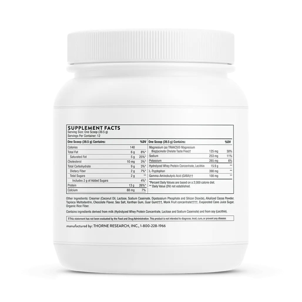 Thorne RecoveryPro Chocolate 16.7 oz supplement facts