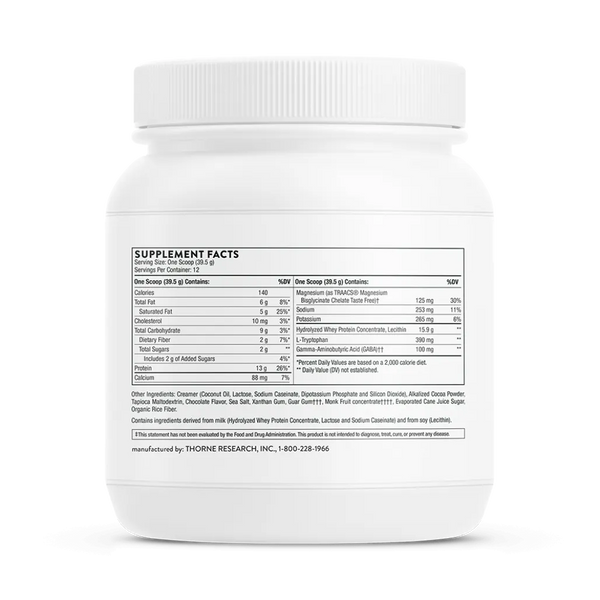 Thorne RecoveryPro Chocolate 16.7 oz supplement facts