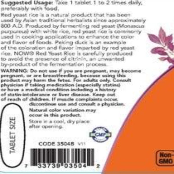Red Yeast Rice 1200 mg Dietary Supplement NOW