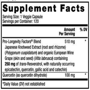 Resveratrol 250mg Reserveage Nutrition
