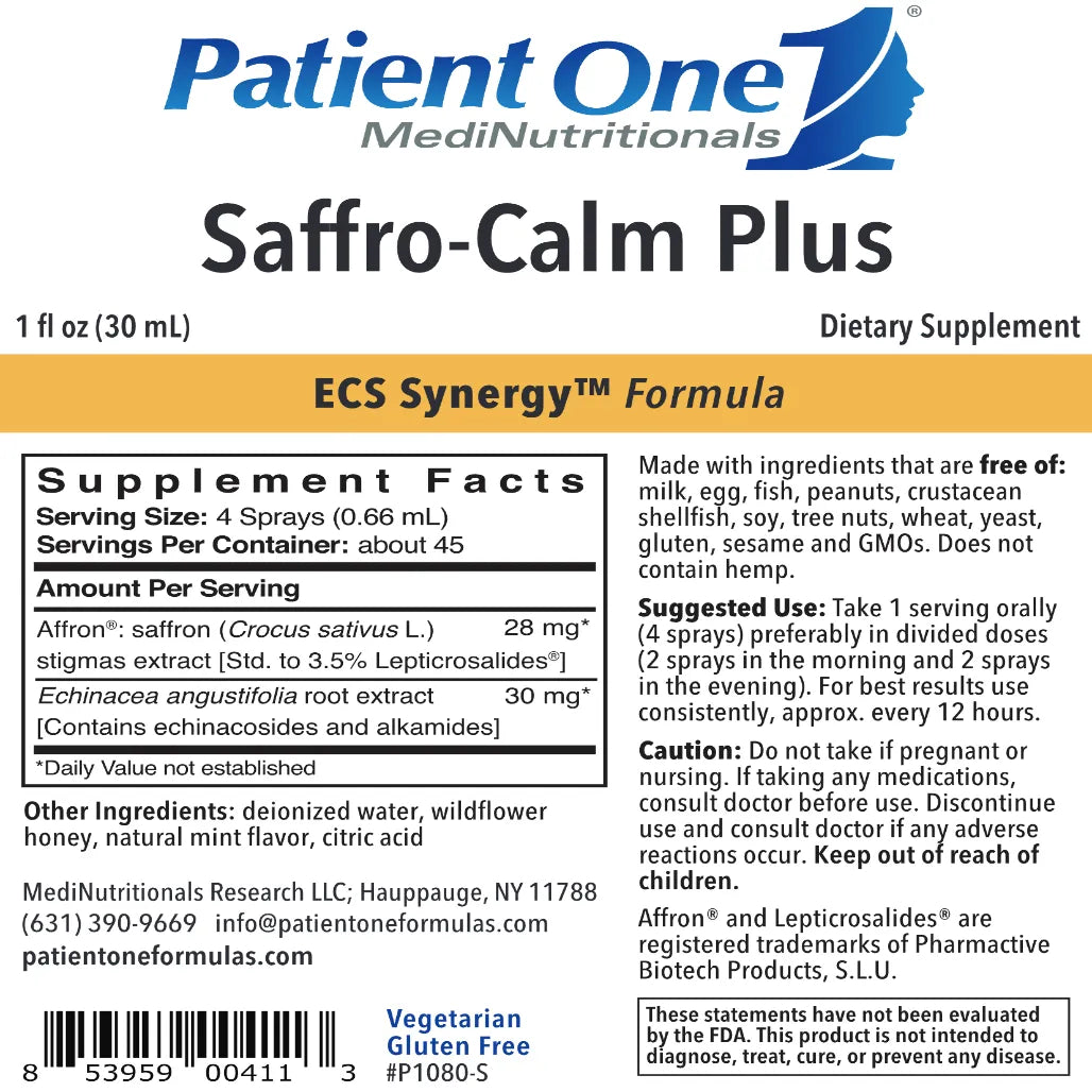 Saffro-Calm Plus by Patient One - 1 oz | Stress and Mood Support