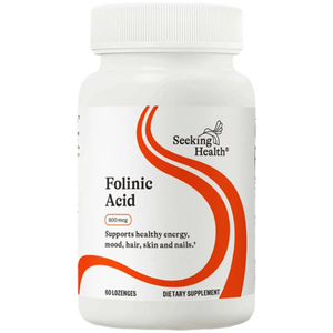 Seeking Health Folinic Acid dietary supplement bottle – 800 mcg lozenges supporting healthy energy, mood, hair, skin, and nails.