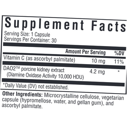 Ingredients of Histamine Digest dietary supplement - vitamin C, DAO2, ascorbyl palmitate