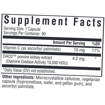 Ingredients of Histamine Digest dietary supplement - vitamin C, DAO2, ascorbyl palmitate