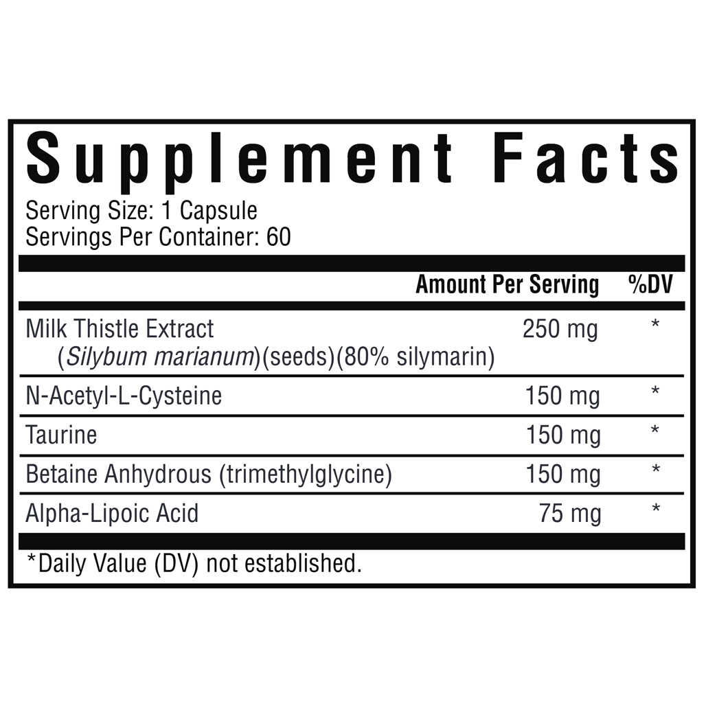 Ingredients of Liver Nutrients dietary supplement - milk thistle stract, taurine, betaine anhydrous