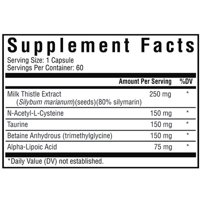 Ingredients of Liver Nutrients dietary supplement - milk thistle stract, taurine, betaine anhydrous