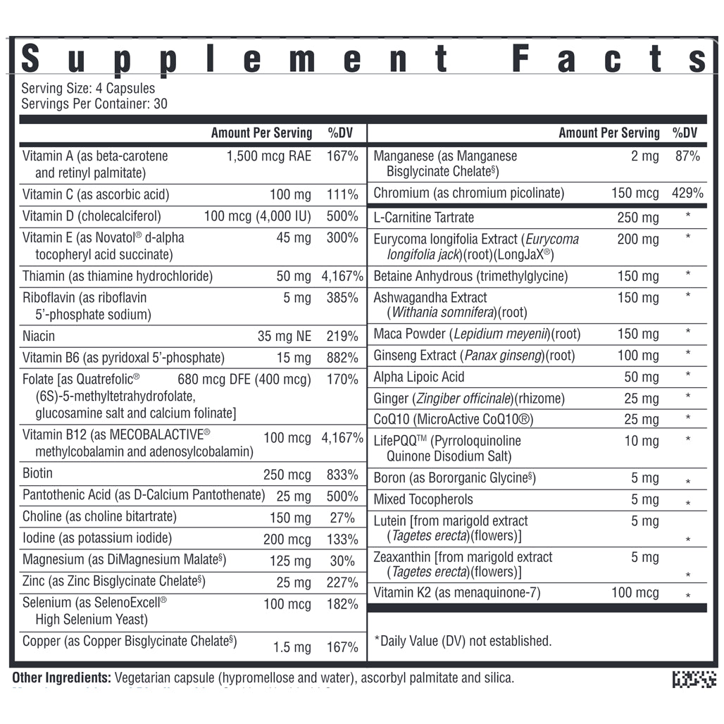 Ingredients of Optimal Man Dietary Supplement - Vitamin A, C, D3, E