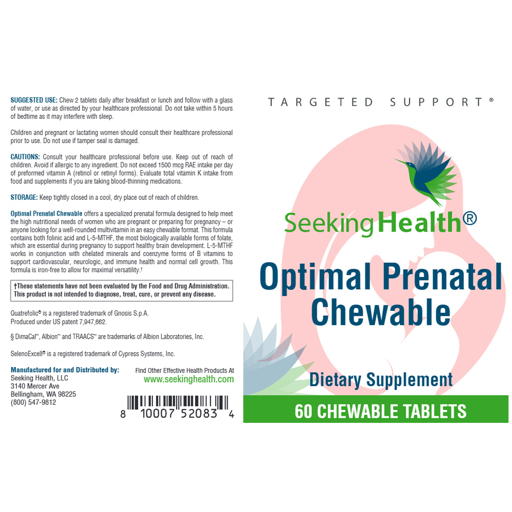 Benefits of Optimal Prenatal Chewable - 60 Chewable Tablets | Seeking Health | Sustain Immune Health