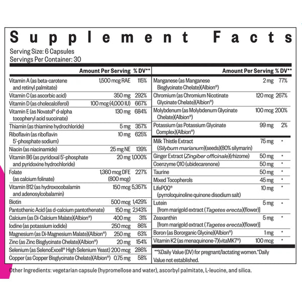 Seeking Health Optimal Prenatal Methyl-Free supplement ingredients and nutrition facts for expecting mothers