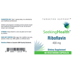 Seeking Health Riboflavin supplement “About” panel – biologically active R-5-P vitamin B2 for methylation support