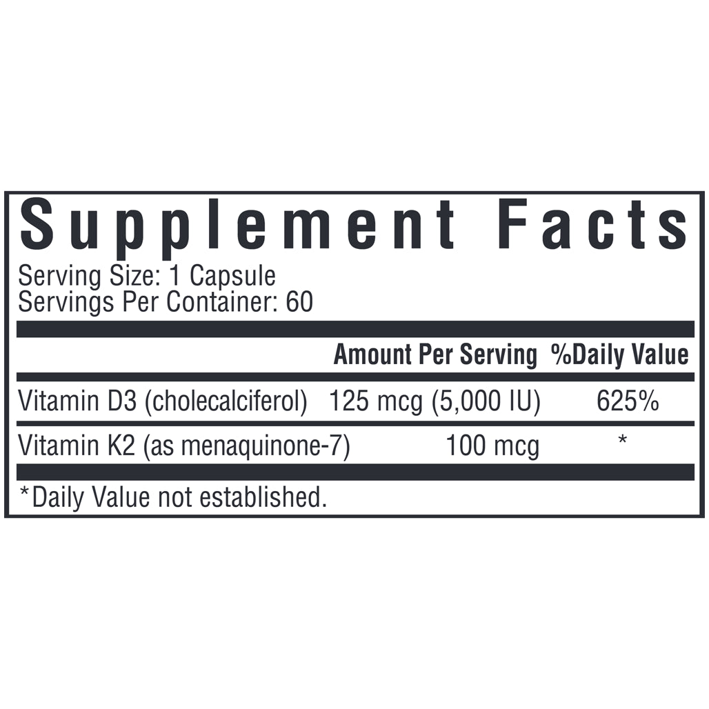Ingredients of Vitamin D3 + K2 dietary supplement - vitamin D3, vitamin K2, ascorbyl palmitate