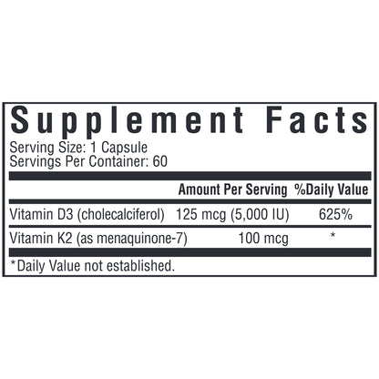 Ingredients of Vitamin D3 + K2 dietary supplement - vitamin D3, vitamin K2, ascorbyl palmitate