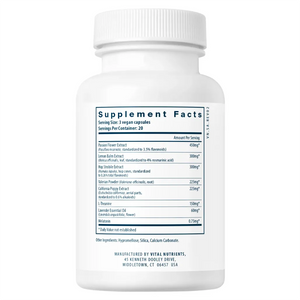 Ingredients of Sleep Aide Dietary Supplement - Passionflower Herb Extract 450mg, Lemon Balm Leaf Extract 300mg