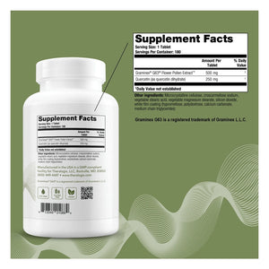 Prostate PQ supplement facts image with rye grass flower pollen and quercetin for prostate support