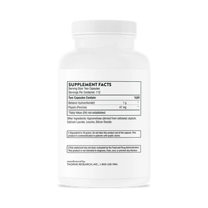 Thorne Betaine HCL & Pepsin supplement facts