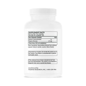 Thorne Betaine HCL & Pepsin supplement ingredients
