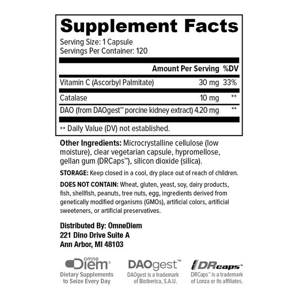 Diem Histamine Digest Supplement - vitamin C, Catalase, DAO