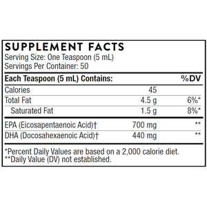 Thorne Omega Superb Lemon Berry Flavored EPA/DHA 8.45 oz supplement facts