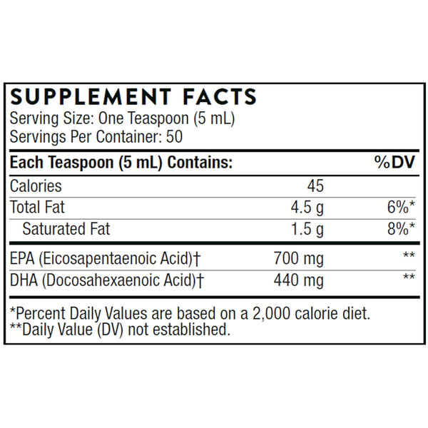 Thorne Omega Superb Lemon Berry Flavored EPA/DHA 8.45 oz supplement facts