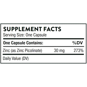 Thorne Zinc Picolinate 30 mg NSF 60 caps supplement facts