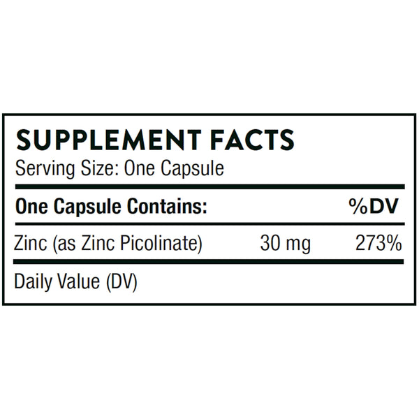 Thorne Zinc Picolinate 30 mg NSF 60 caps supplement facts