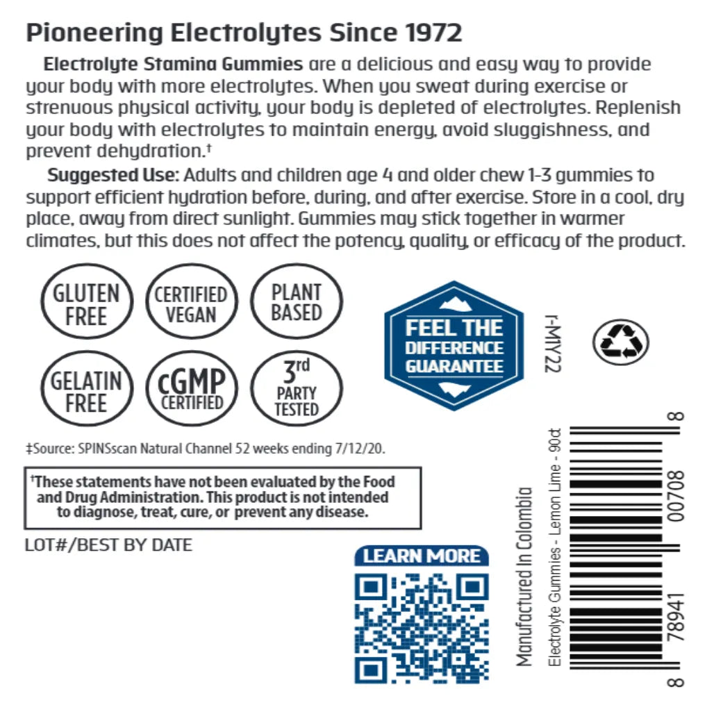 Trace Minerals Electrolyte Stamina Gummies 280 mg electrolytes lemon lime flavor Trace Minerals Research