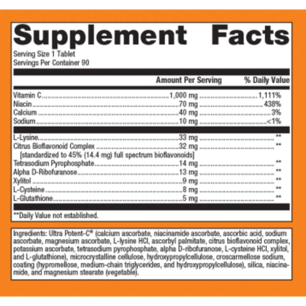 Metagenics Ultra Potent-C 1000mg supplement facts