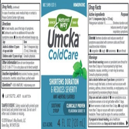 Umcka ColdCare Menthol Flavor Natures way