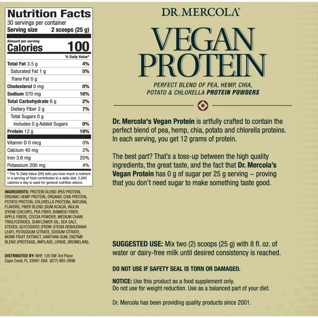 vegan protein chocolate 26.5 oz by dr mercola