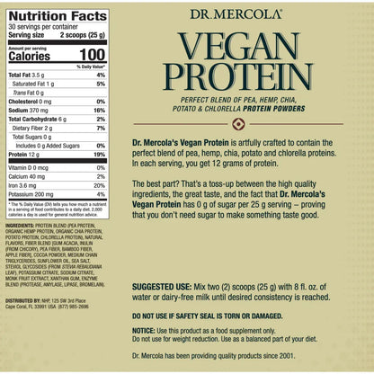 vegan protein chocolate 26.5 oz by dr mercola