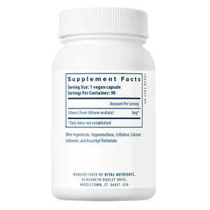 Ingredients of Lithium Orotate 5mg Dietary Supplement - Lithium 10mg Per Serving