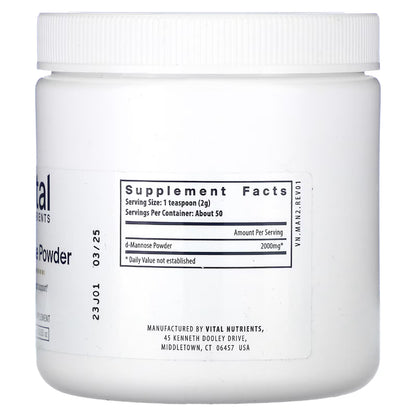 Vital Nutrients Mannose Powder - Supports Integrity of Epithelial Cells in the Genitourinary Tract