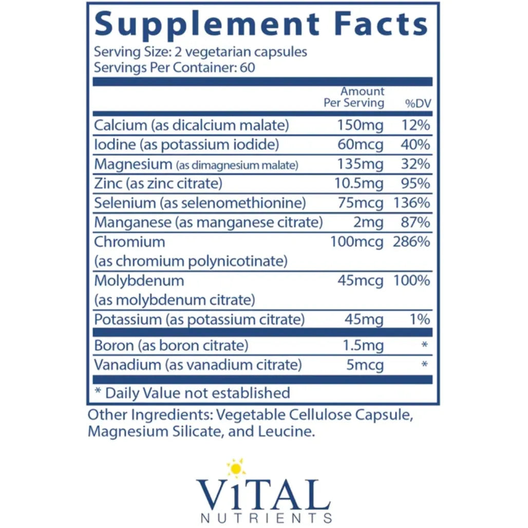 ngredients of Multi Minerals Citrate/Malate Formula - Calcium, Iodine, Magnesium, Zinc