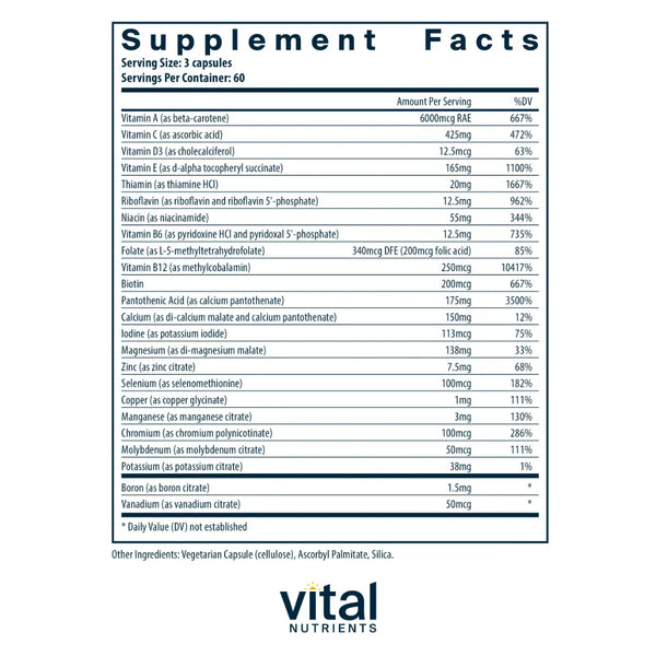 Multi-Nutrients 2 Citrate/Malate Formula with Copper & without Iron by Vital Nutrients at Nutriessential.com