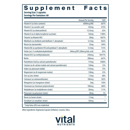 Ingredients of Multi-Nutrients 3 Citrate-Malate Formula Dietary Supplement - Vitamin A, Vitamin C, Vitamin D