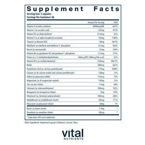 Ingredients of Multi-Nutrients 3 Citrate-Malate Formula Dietary Supplement - Vitamin A, Vitamin C, Vitamin D