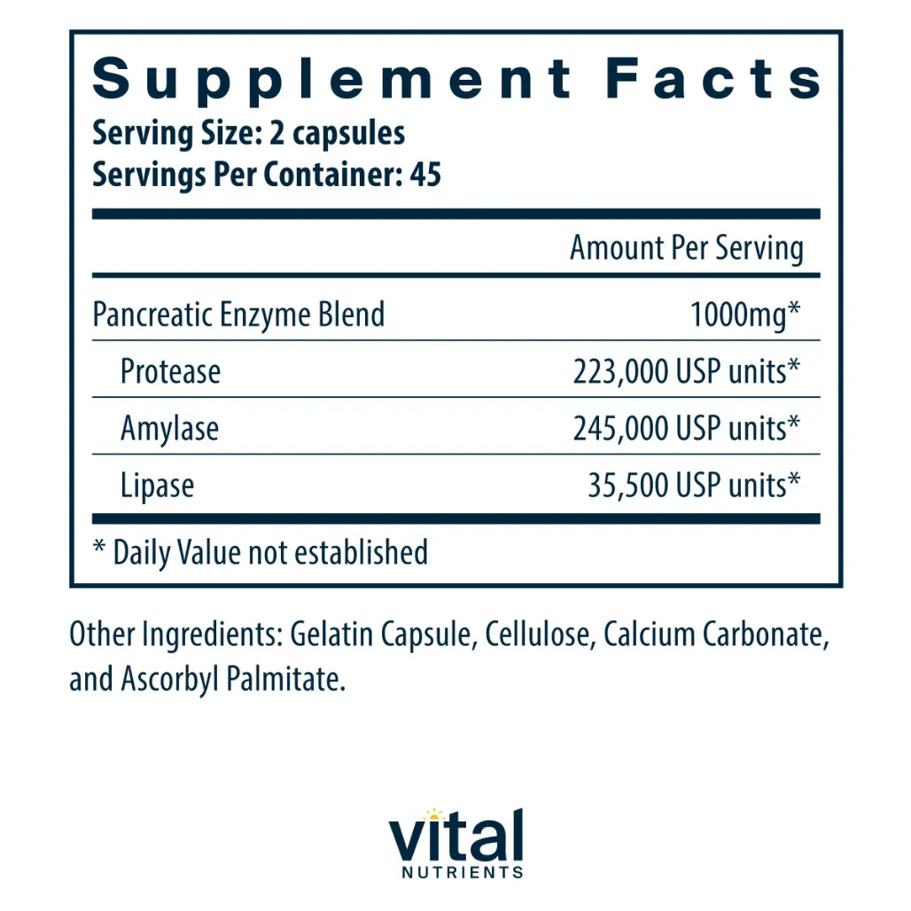 Vital Nutrients Pancreatic Enzymes 1000 mg - 90 caps | Nutriessential