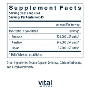 Pancreatic Enzymes 1000 mg by Vital Nutrients at Nutriessential.com