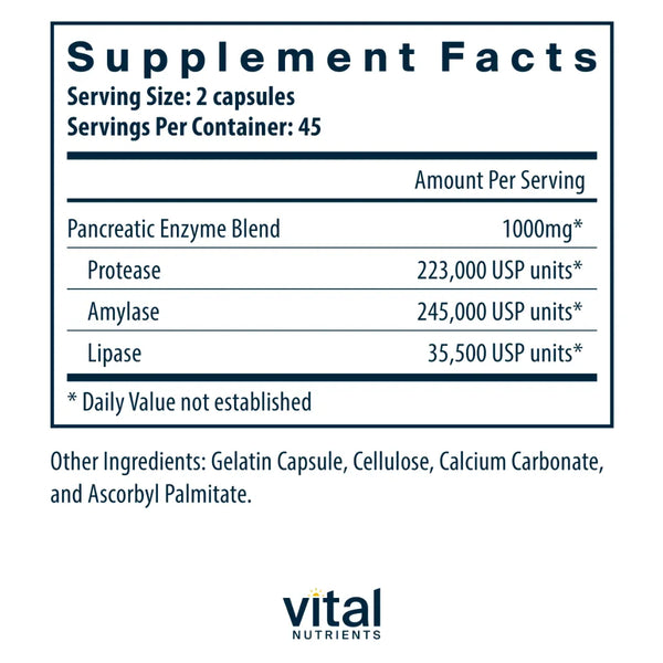 Pancreatic Enzymes 1000 mg by Vital Nutrients at Nutriessential.com