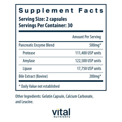 Pancreatin & Ox Bile Extract by Vital Nutrients at Nutriessential.com