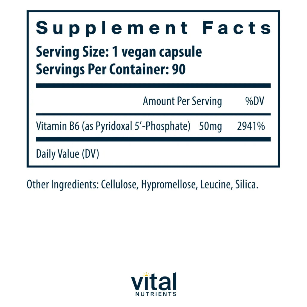 Ingredients of Pyridoxal 5 Phosphate 50mg Dietary Supplement - Pyridoxal-5 Phosphate 100mg Per Serving