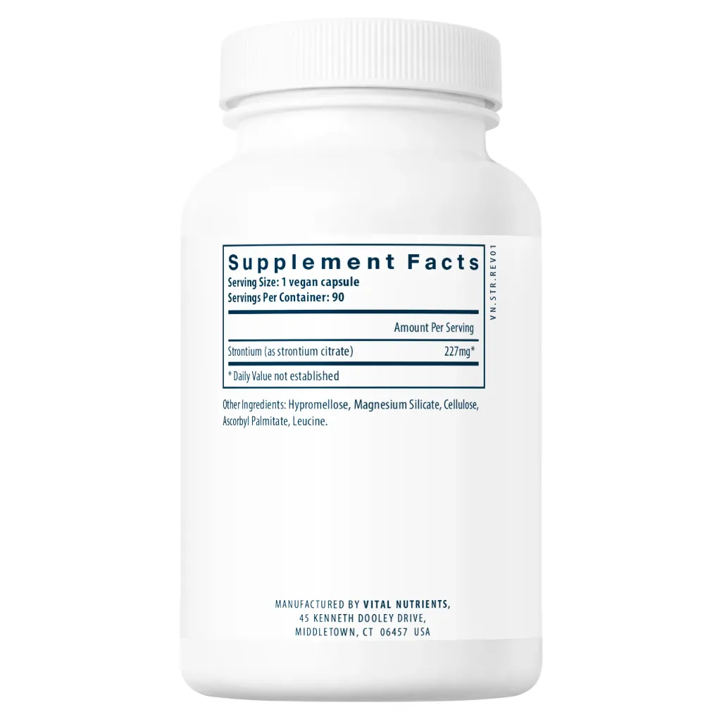 Ingredients of Strontium (Citrate) 227mg Dietary Supplement - Strontium (as strontium citrate) 681mg
