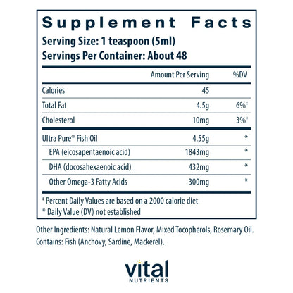 Ingredients of Ultra Pure Fish Oil 2600 Dietary Supplement - EPA 1843 mg, DHA 432mg