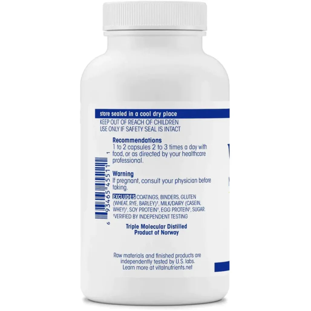 About Ultra Pure Fish Oil 800 by Vital Nutrients - 90 Softgel Capsules | Maintains Normal Platelet Aggregation Levels