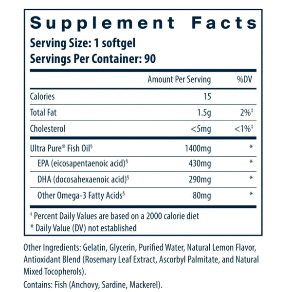 Ingredients of Ultra Pure Fish Oil 800 Dietary Supplement - Fish Oil, Eicosapentaenoic Acid, Docosahexaenoic Acid