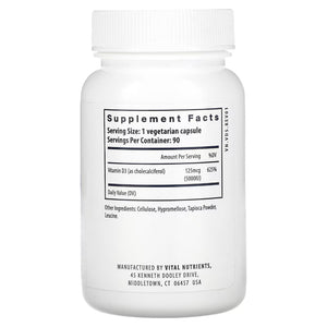 Vital Nutrients Vitamin D3 5,000iu Supplement Ingredients - Vitamin D3 125mcg