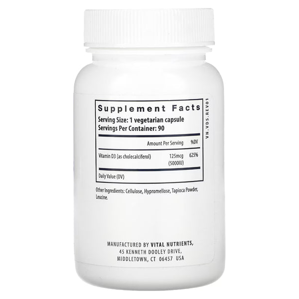 Vital Nutrients Vitamin D3 5,000iu Supplement Ingredients - Vitamin D3 125mcg