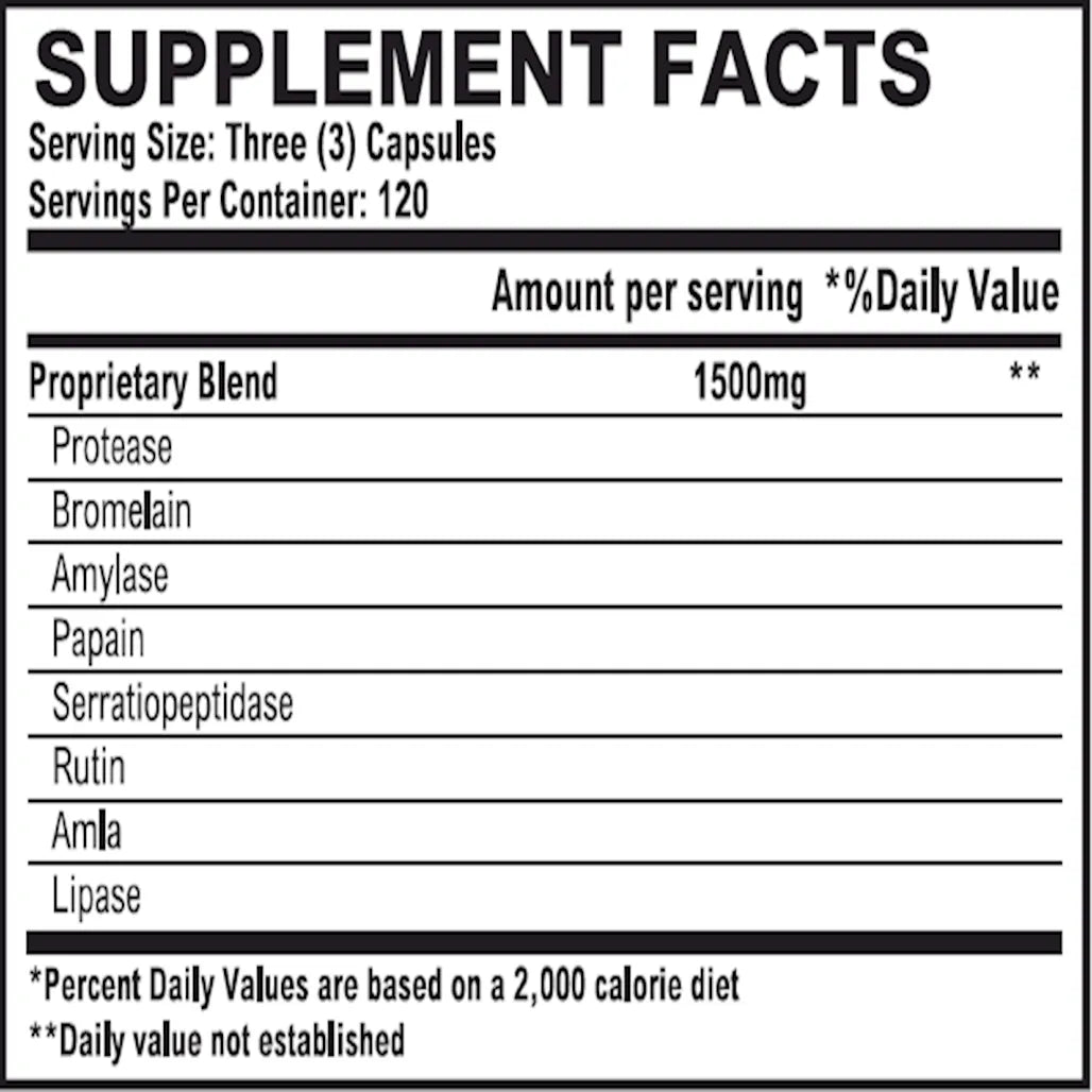 World Nutrition Vitalzym Enzymes X Supplement Ingredients