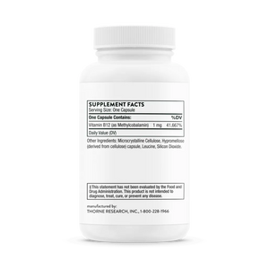 Thorne Vitamin B12 as Methylcobalamin 60 caps supplement facts