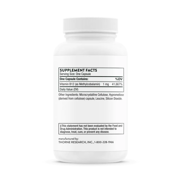 Thorne Vitamin B12 as Methylcobalamin 60 caps supplement facts